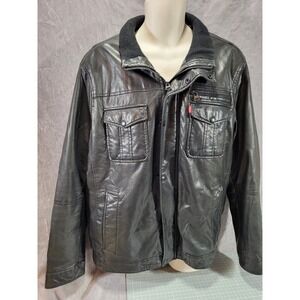 Levi's Bomber Motorcycle Jacket Black Faux Leather Red Tab Sherpa Lined XL